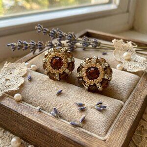 Brown Crystal Stud Earrings • Vintage-Inspired Press On Earrings
